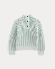 Funnel-Neck Ribbed Henley Sweater | Chalk Blue / Grey Mist Vertical Stripe