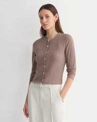 Cardigan in Pointelle | Heathered Chocolate Chip