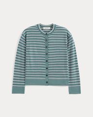 Crew Cardigan in Ultrasoft Merino | Reflecting Pond Multi Stripe