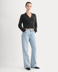 High V Cropped Cardigan in Alpaca | Heather Black