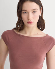Boatneck Cap-Sleeve Top in Butterknit | Henna Red
